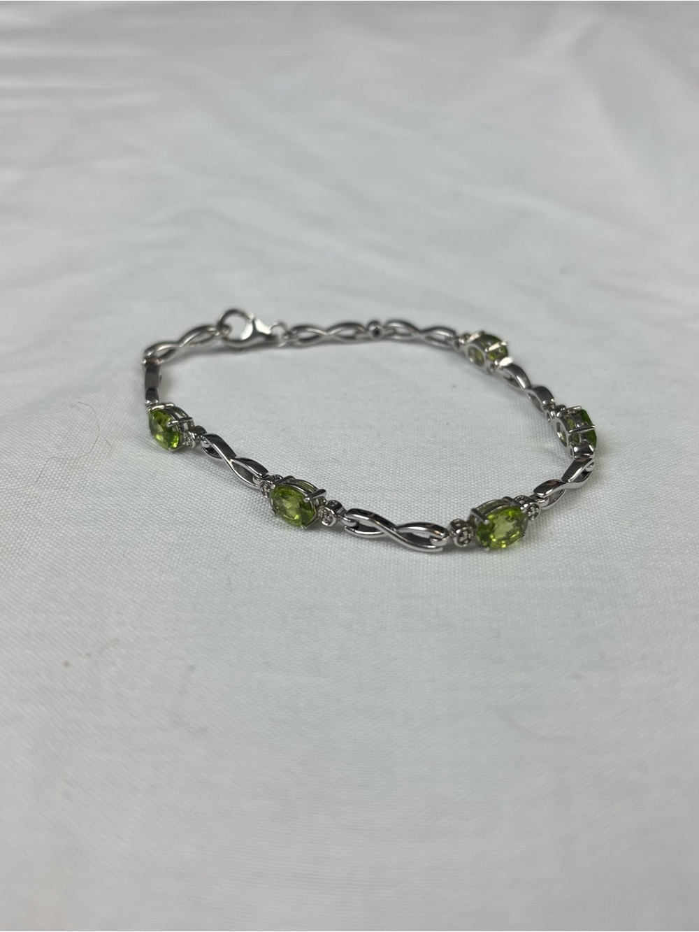 Sterling Silver Bracelet with Peridot Green Gemstones